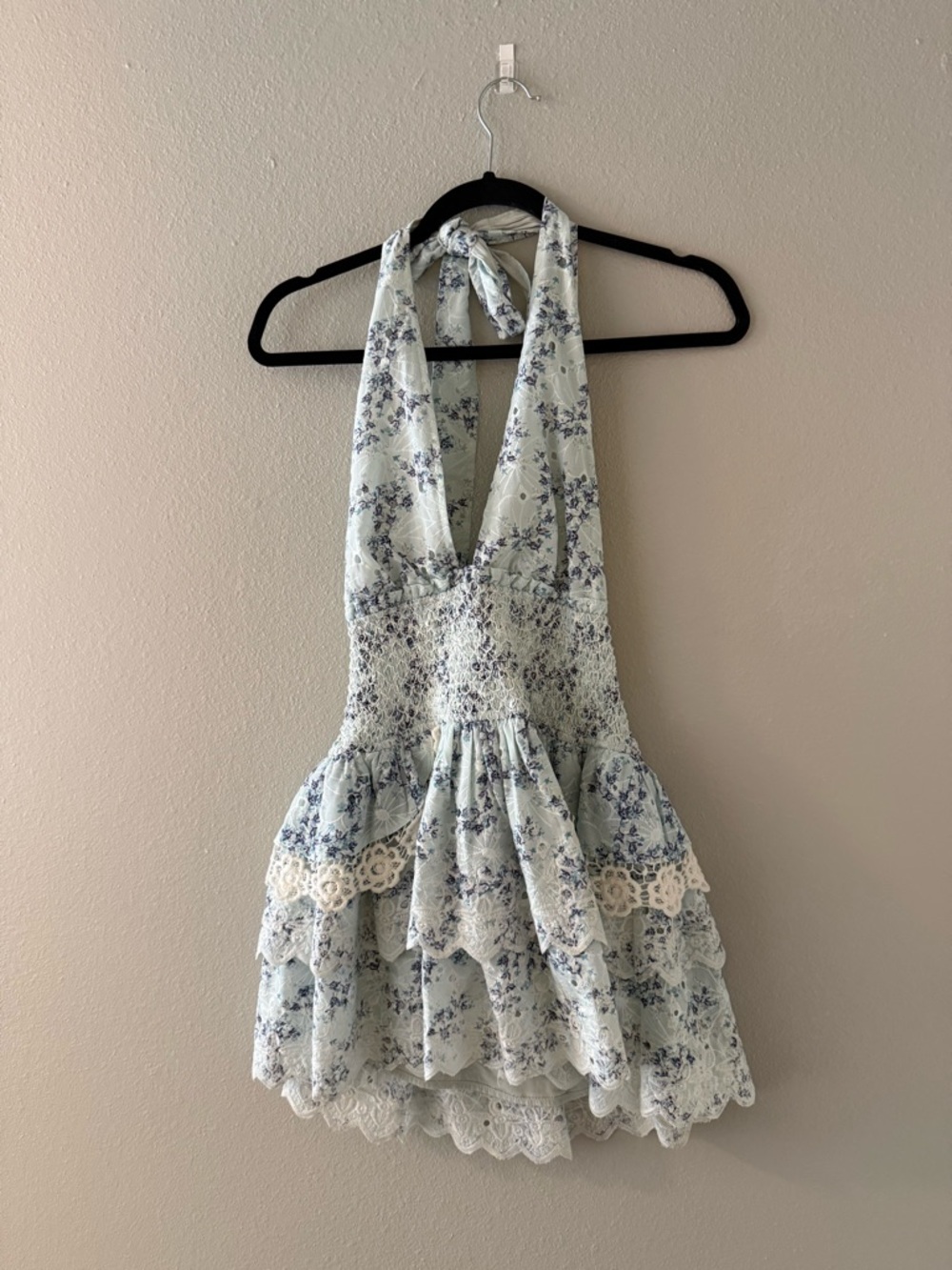 Women’s Boutique Halter Neck Blue Lace Trim Dress - Brand is Reset
